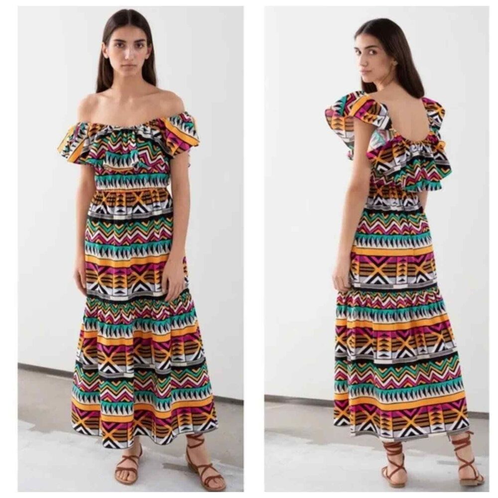 & Other Stories Women's Graphic Off the Shoulder Maxi Dress Sz XS NWT 169